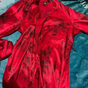 Silk material floral robe